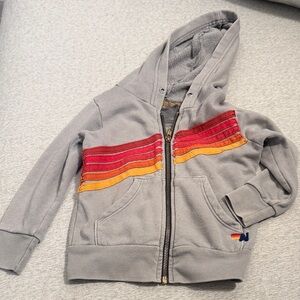 Aviator Nation Gray Kids Hoodie with Red and Orange Stripes